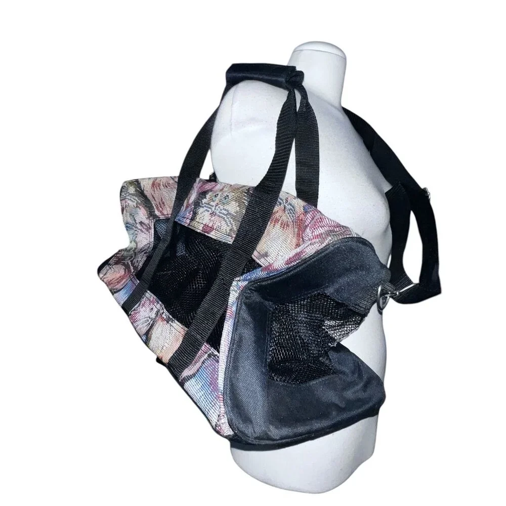 Retro Cat Pattern Pet Cat Carrier Bag with Shoulder Strap and Handle